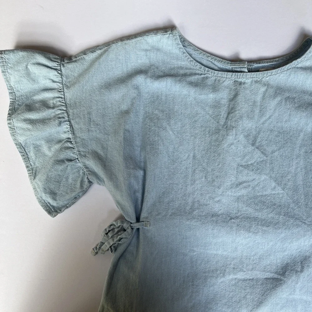 Gymboree 2018 Girls Soft Blue Chambray Dress Ruffle Sleeves Size L 10-12 EUC